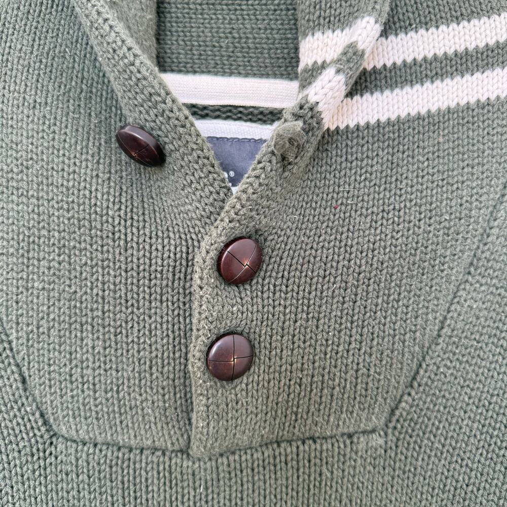 H&M L.O.G.G Men's Green White Shawl Collar Cotton Sweater Small - Picture 3 of 9